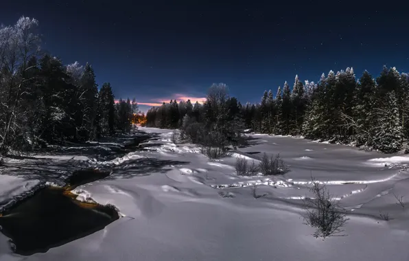 Picture winter, night, river