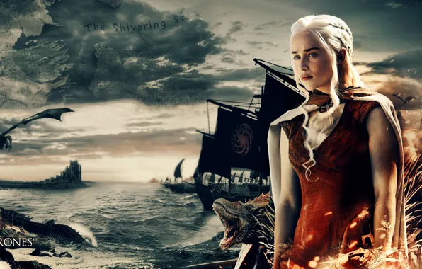Picture sea, war, dragon, map, A Song of Ice and Fire, Game of Thrones, queen, Daenerys …