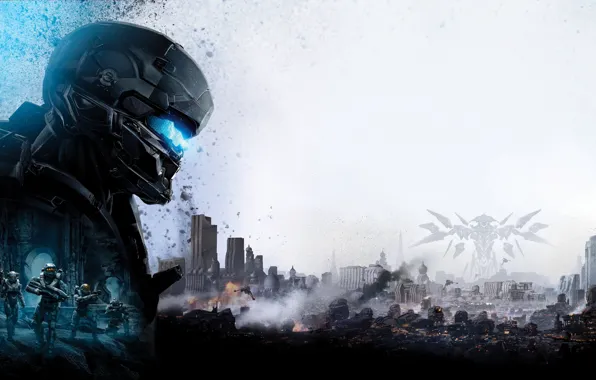 Wallpaper the city, the game, art, soldiers, Halo 5 ...