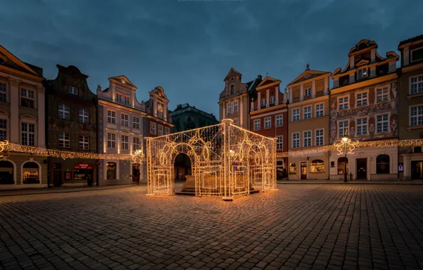 Picture night, lights, home, area, Poland, garland, Poznan