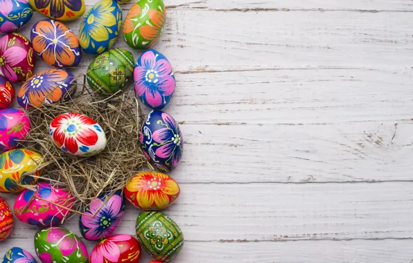 Picture spring, colorful, Easter, wood, spring, Easter, eggs, decoration, Happy, the painted eggs