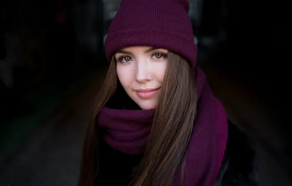 Picture background, model, hat, portrait, makeup, scarf, hairstyle, brown hair, bokeh, Yana, Ivan Proskurin
