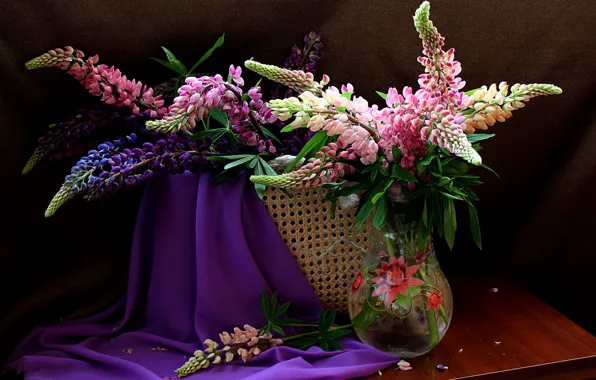 Picture summer, flowers, bouquet, still life, lupins
