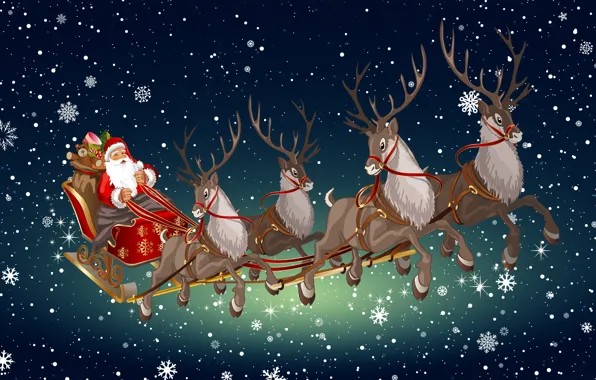 Picture Winter, Minimalism, Snow, Background, New year, Santa, Holiday, Deer, Santa Claus, Mood, Sleigh
