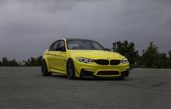 Picture BMW, Clouds, Green, Black, Yellow, Asphalt, F81