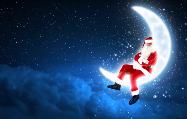 Picture stars, clouds, night, holiday, a month, Santa Claus