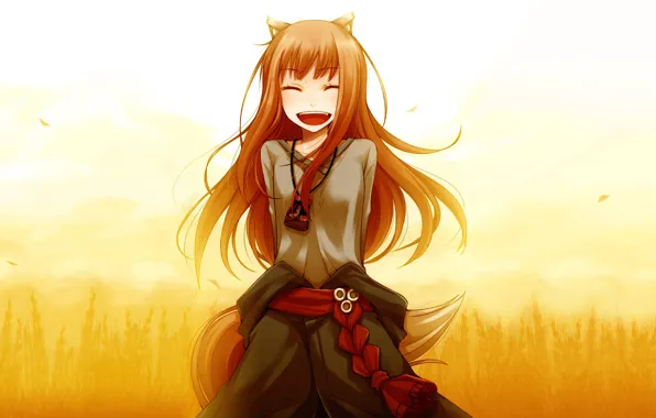 Picture Ears, Smile, Anime, Wheat, Anime, Horo, Red, Smile, Spice and wolf, Holo, Ears, Tail, Redhead, …