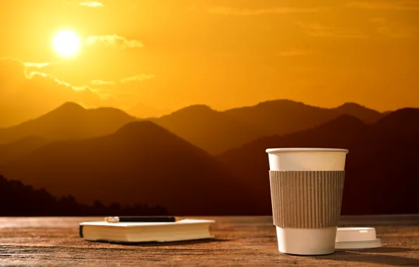 Picture the sun, dawn, coffee, morning, Cup, hot, coffee cup, good morning