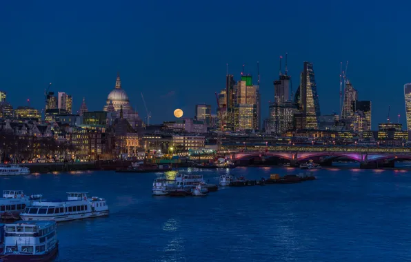 Picture the sky, night, bridge, lights, river, the moon, England, London, home, court