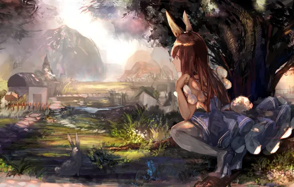Picture girl, nature, anime, rabbit, ears, tagme (artist)