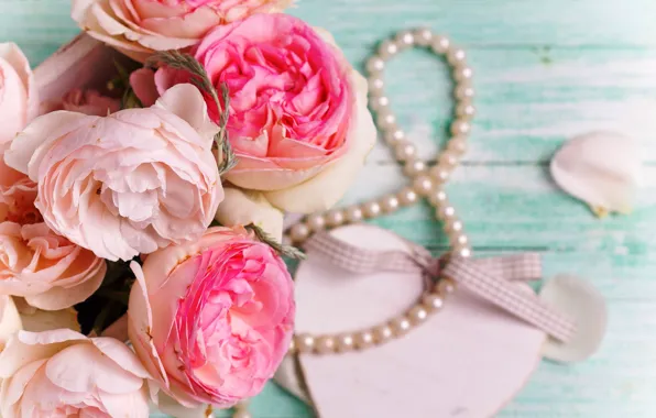 Picture flowers, roses, bouquet, love, pink, vintage, heart, wood, pink, flowers, romantic, roses, candle
