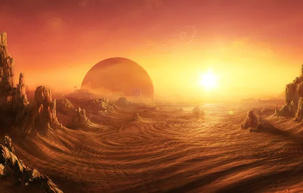 Picture Desert, sunrise on alien planet, Daniel Kvasznicza