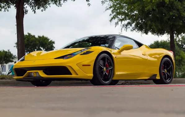 Picture Ferrari, 458, Black, Yellow, Speciale, Wheels