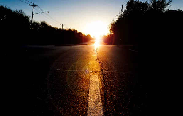 Picture road, the sun, light, glare