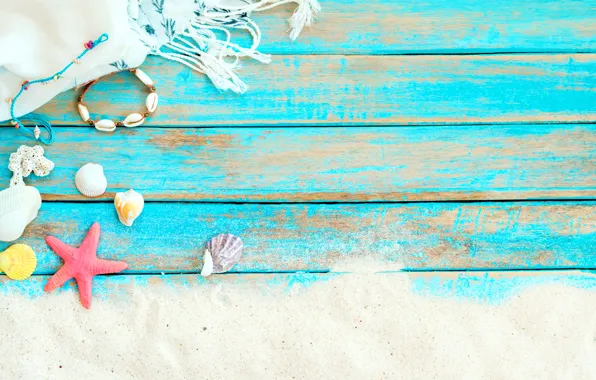 Picture sand, beach, background, Board, star, shell, summer, beach, wood, sand, marine, starfish, seashells