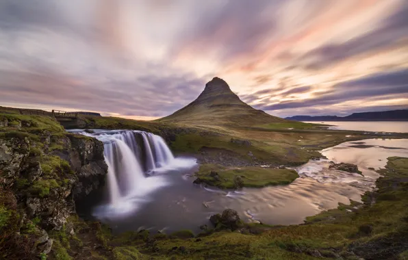 Picture the sky, clouds, excerpt, waterfalls, Iceland, Kirkjufellsfoss, mountain Kirkjufell
