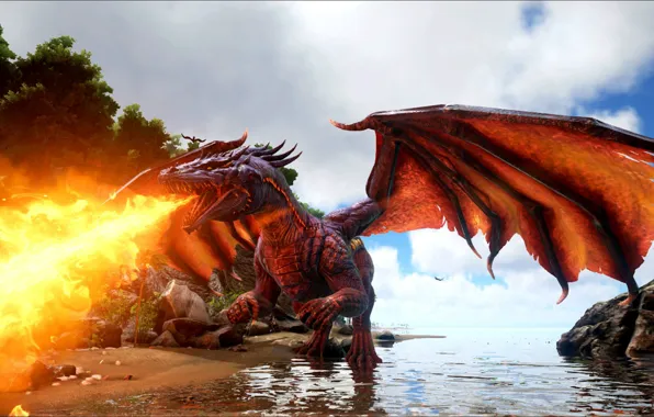 Wallpaper fire, flame, game, dragon, spark, ARK Survival Evolved images for  desktop, section игры - download