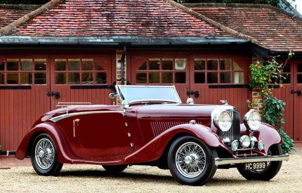Picture convertible, retro, coupe, luxury, 1934, red old car, Bentley Drophead