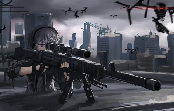 Wallpaper girl, gun, weapon, anime, sniper, asian ...