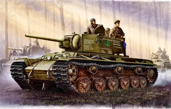 Picture art, tank, USSR, Soviet, KV-1, tankers, heavy, times, The great Patriotic war