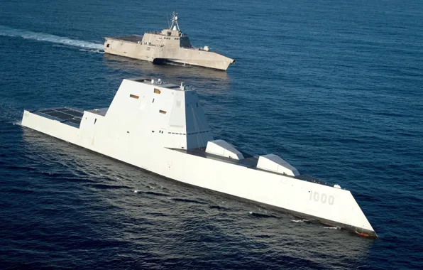 Picture weapons, Navy, Pacific Ocean, US army, USS Independence (LCS 2), USS Zumwalt(DDG 1000)