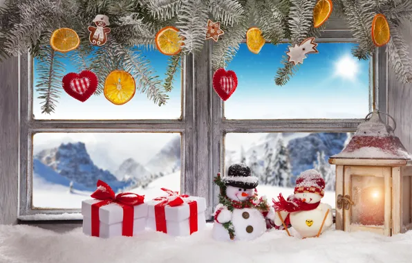 Picture winter, snow, decoration, New Year, window, Christmas, gifts, Christmas, winter, snow, window, Merry Christmas, Xmas, …