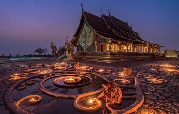 Picture lights, monk, Myanmar, temple, Myanmar, Buddhism, Korawee Ratchapakdee, Glow in the Dark