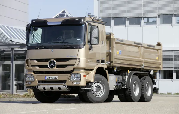 Picture the building, Mercedes-Benz, body, dump truck, Actros, triaxial
