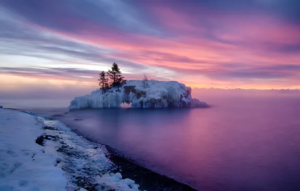 Picture winter, sea, sunset