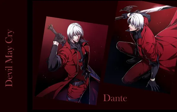 Picture sword, guy, killer, Dante, gray, red coat, cool, Devil May Cry, in the dark, Devil …