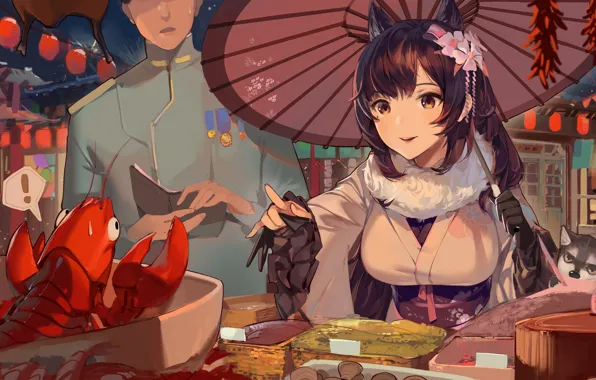 Picture Girl, Restaurant, Anime, Lobster, Azur Lane