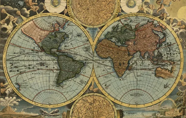Picture travel, world map, geography, 1716, Johann Baptist Homann
