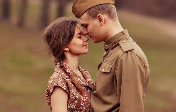 Picture girl, retro, meeting, soldiers, guy, May 9, pussy, lovers, Victory Day, tunic