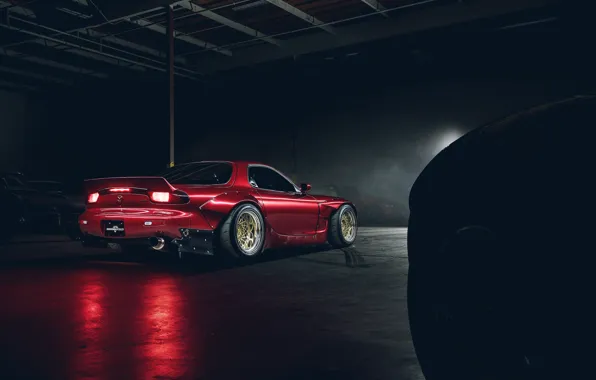 Picture Mazda, Red, RX-7, Rocket, Rear, Bunny