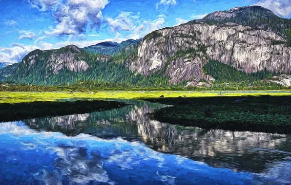 Picture Nature, Mountains, Lake, Rendering