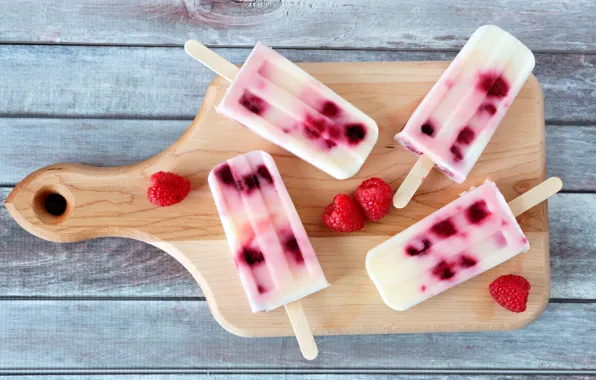 Picture raspberry, ice cream, dessert, raspberry, ice cream, vanilla, cutting Board