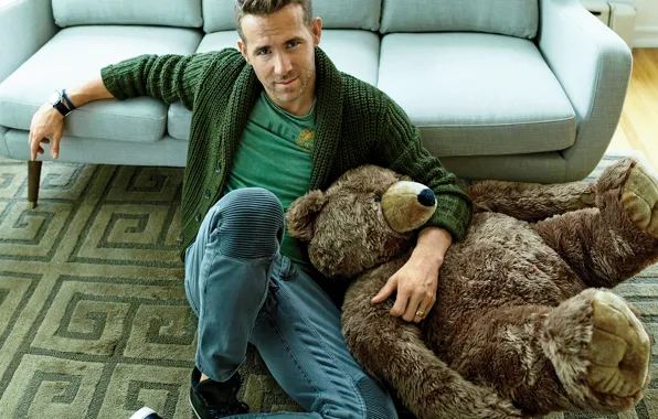 Picture toy, jeans, bear, male, Ryan Reynolds, Ryan Reynolds, jacket, bear, jeans