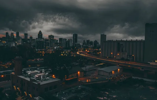 Picture roof, night, clouds, lights, the darkness, Canada, Montreal