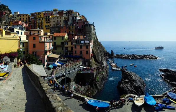 Picture sea, rocks, home, Italy, Manarola, Cinque Terre, The Ligurian coast