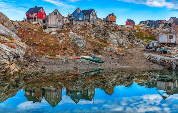 Picture the sky, clouds, reflection, home, the village, Greenland