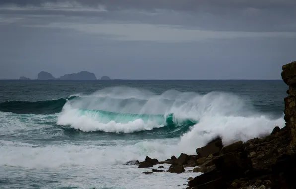 Picture sea, wave, rocks, Portugal