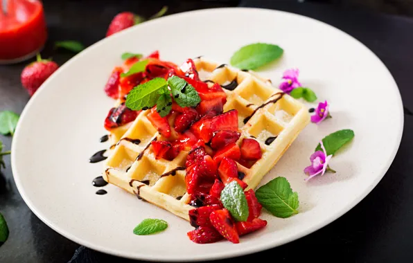 Picture Chocolate, strawberry, mint, Waffles