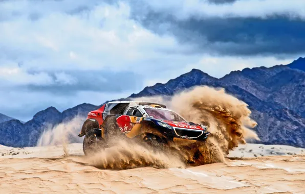 Picture Sand, Mountains, 2008, Sport, Speed, Race, Peugeot, Red Bull, 302, Rally, Dakar, Dakar, Rally, Sport, …