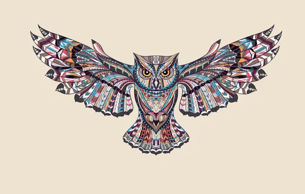 Picture owl, bird, paint, wings, light background, owl