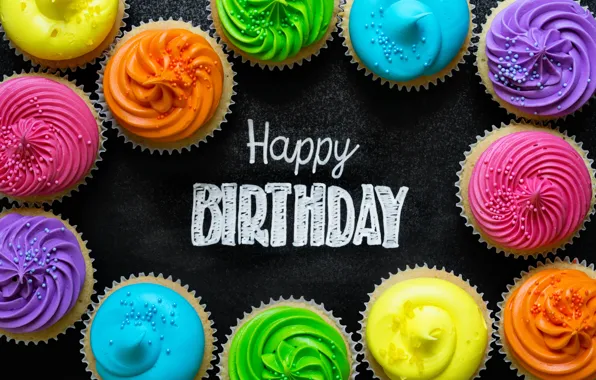 Picture candles, colorful, rainbow, cake, cream, Happy Birthday, colours, cupcake, celebration, cupcakes, cream, decoration, candle, Birthday
