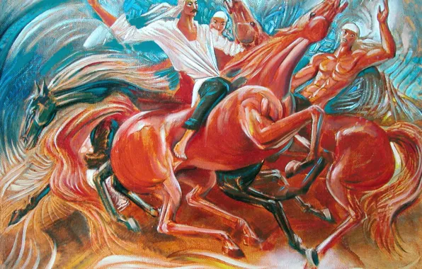 Picture horse, Aibek Begalin, Two thousand six, Kazakhstan painting, Horsemen