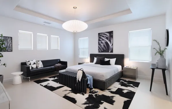 Picture design, style, sofa, white, bed, black, Design, Interior, Bedroom