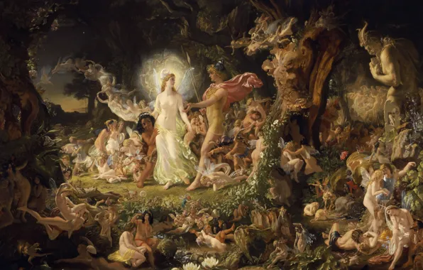 Picture forest, fairy, art, Sir Joseph Noel Paton, The Quarrel of Oberon and_ Titania