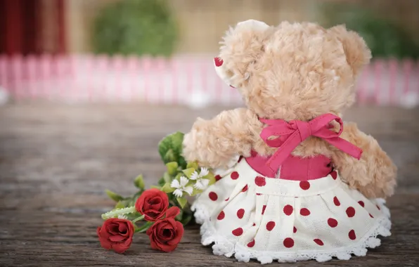Picture love, flowers, toy, roses, bouquet, bear, love, bear, romantic, teddy, roses, cute, lonely