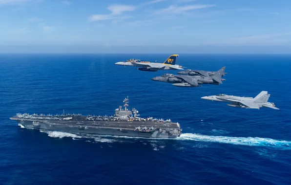 Picture sea, the sky, fighters, the carrier
